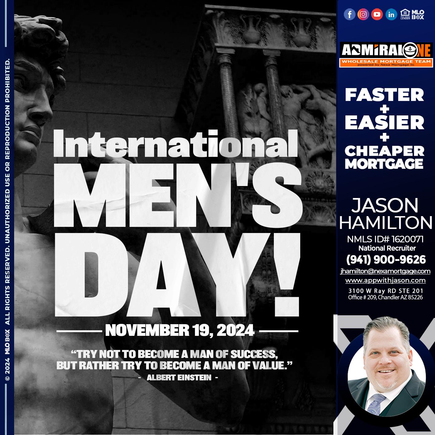 INTERNATIONAL MENS DAY - Jason Hamilton -Branch Manager  LOS Coach  National Recruiter