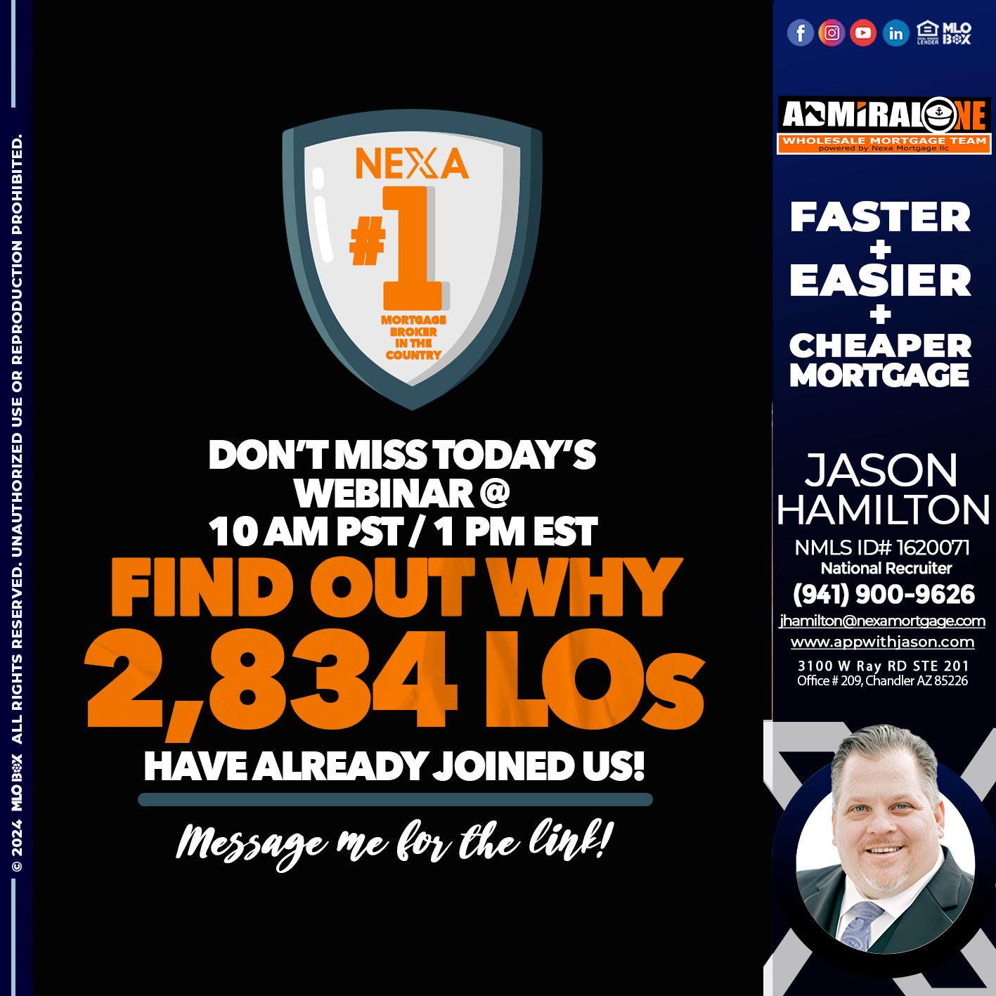 NEXA NO. 1 MORTGAGE BROKER - Jason Hamilton -Branch Manager  LOS Coach  National Recruiter