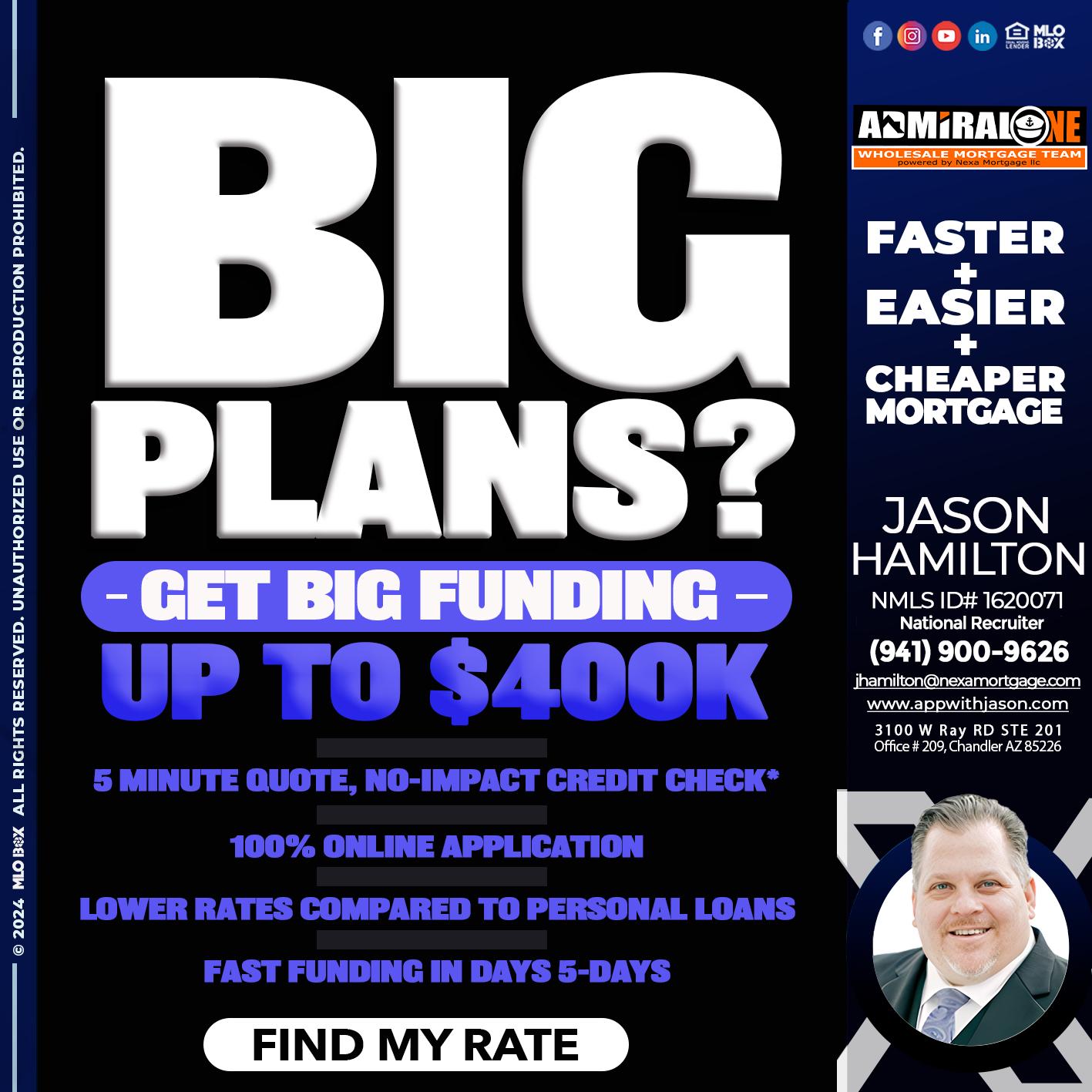 BIG PLANS - Jason Hamilton -Branch Manager  LOS Coach  National Recruiter