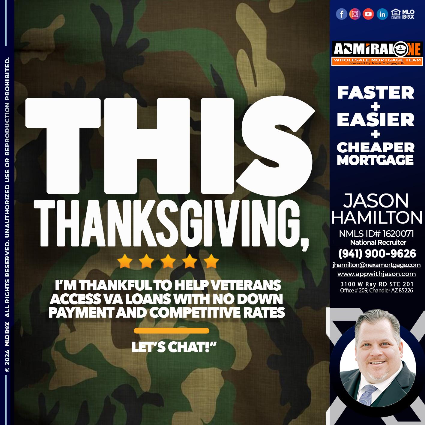 THIS THANKSGIVING - Jason Hamilton -Branch Manager  LOS Coach  National Recruiter