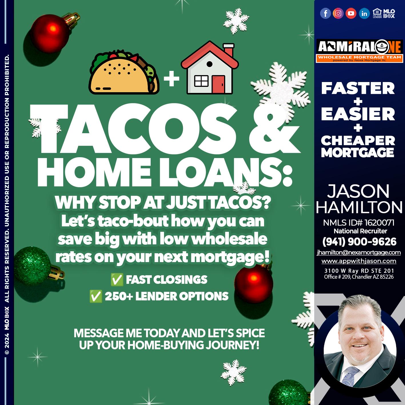 TACOS AND HOME LOANS - Jason Hamilton -Branch Manager  LOS Coach  National Recruiter