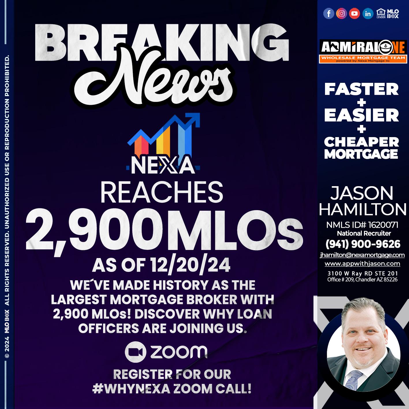 BREAKING NEWS - Jason Hamilton -Branch Manager  LOS Coach  National Recruiter