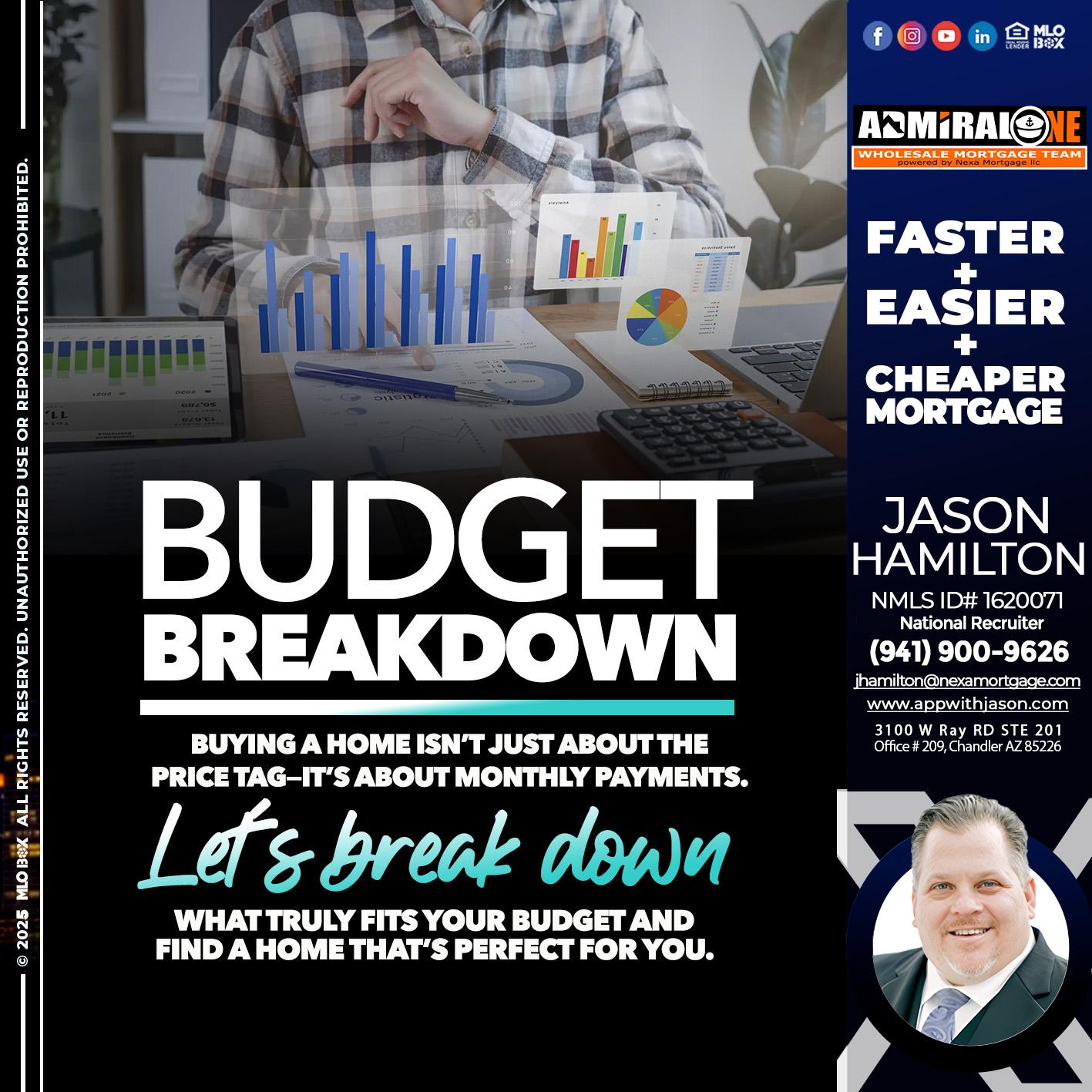 BUDGET BREAKDOWN - Jason Hamilton -Consultative Lender Branch Manager Recruiter