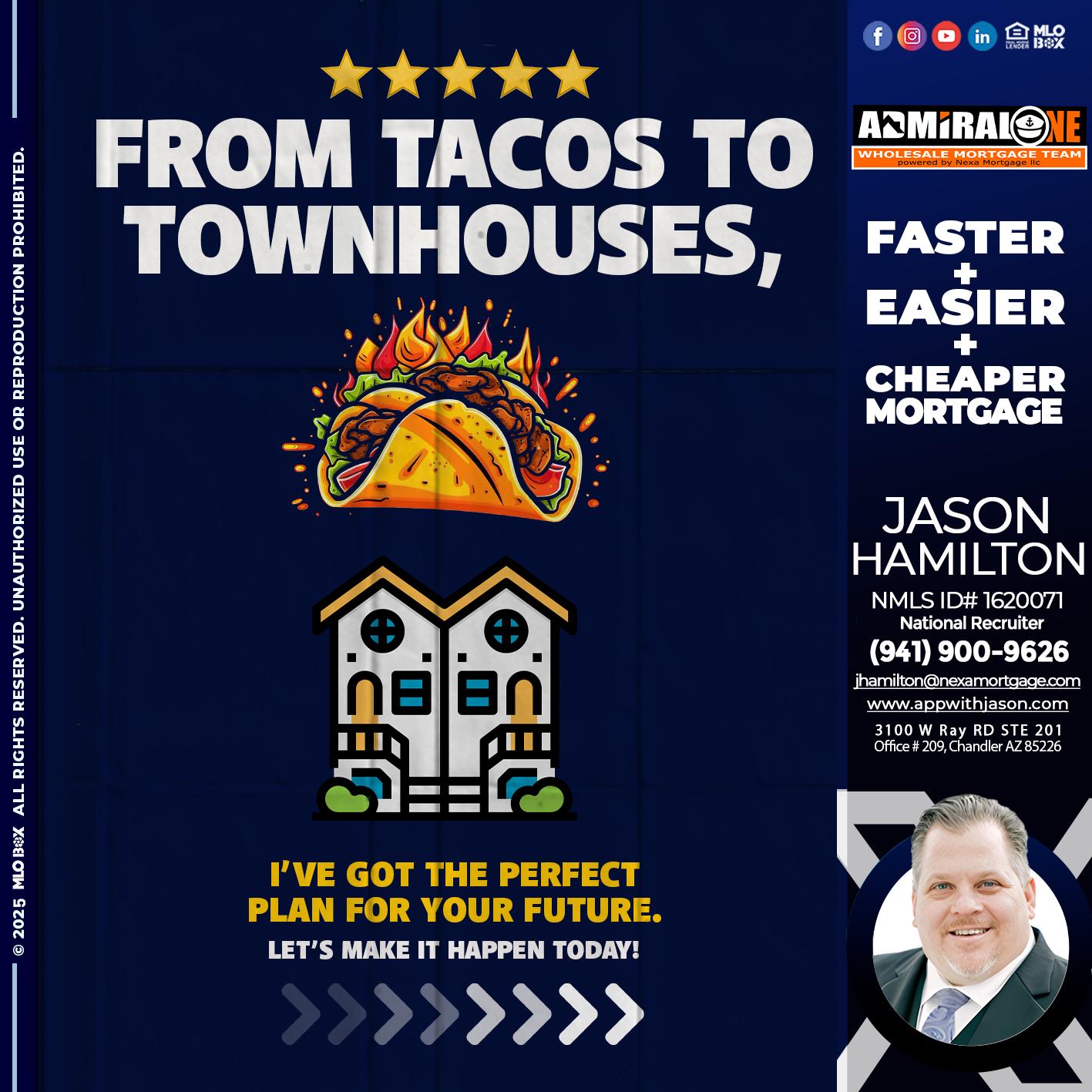 from tacos to townhomes - Jason Hamilton -Consultative Lender Branch Manager Recruiter