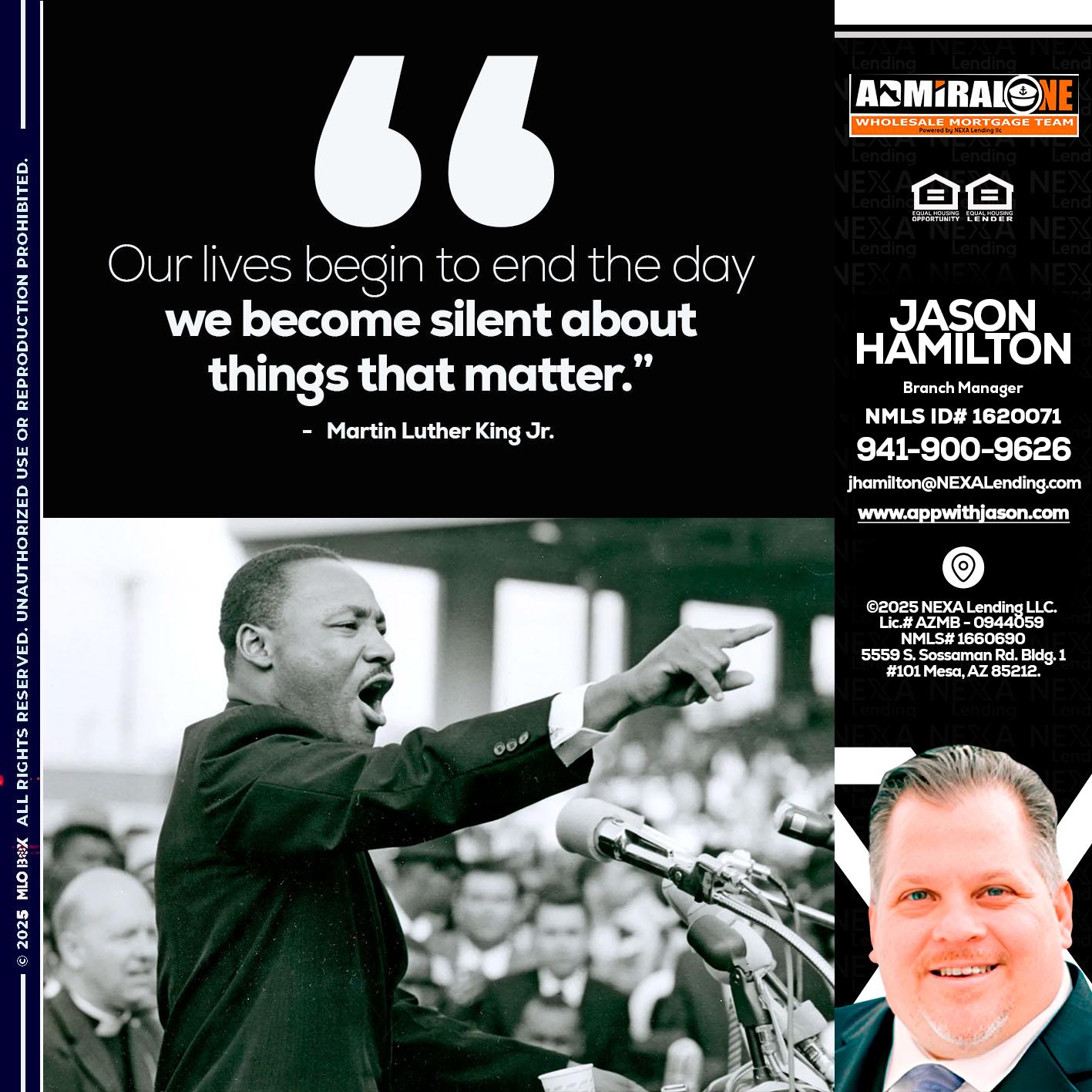 our lives MLK DAY - Jason Hamilton -Branch Manager