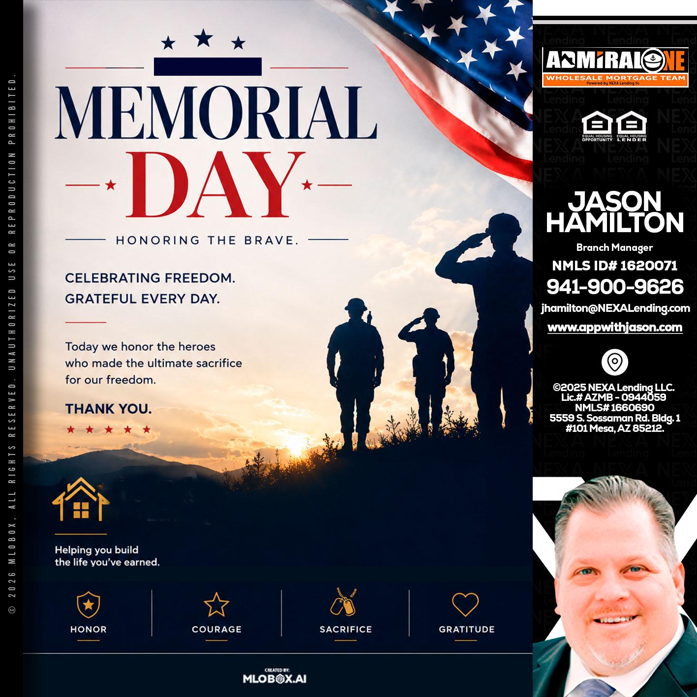 MEMORIAL DAY - Jason Hamilton -Branch Manager