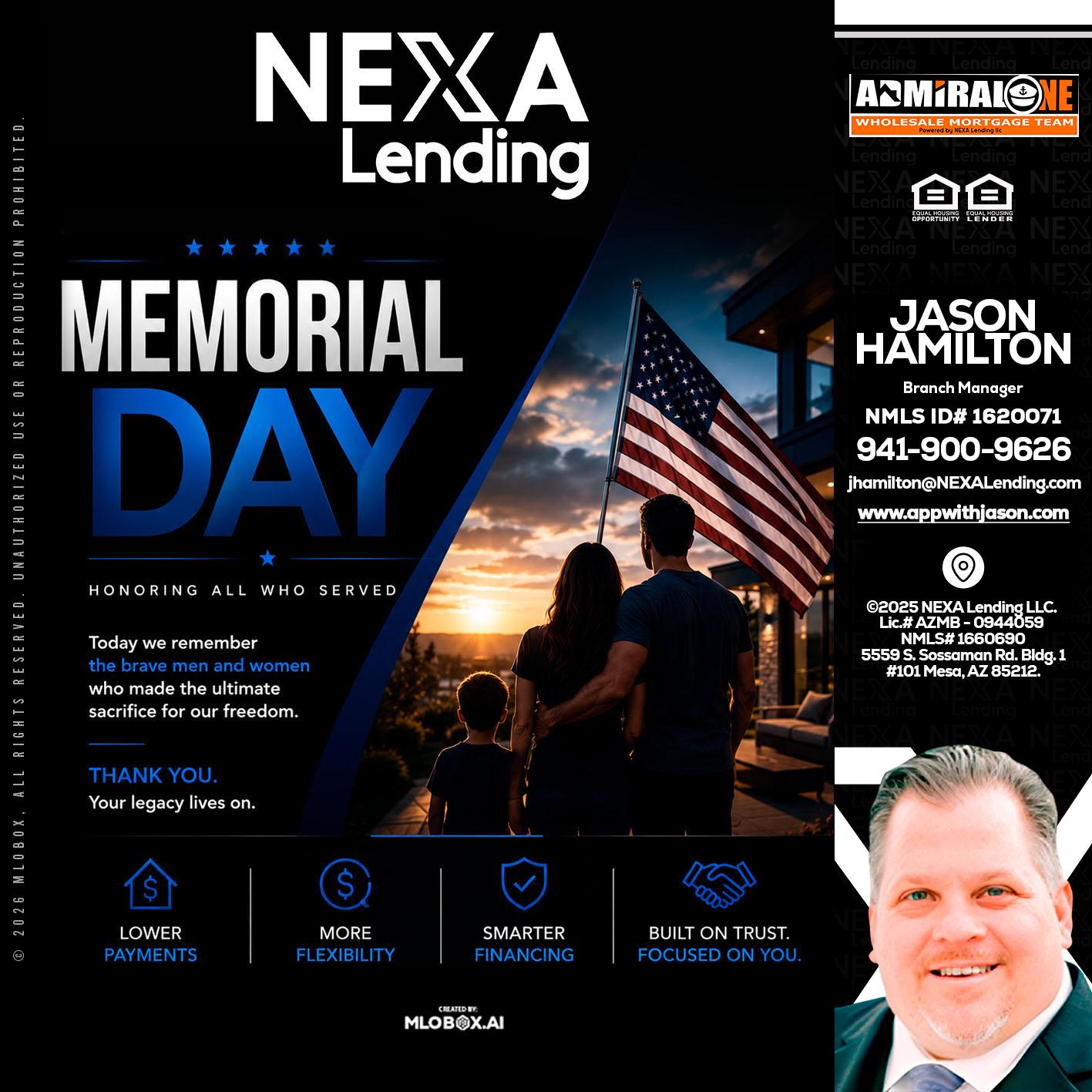 MEMORIAL DAY - Jason Hamilton -Branch Manager