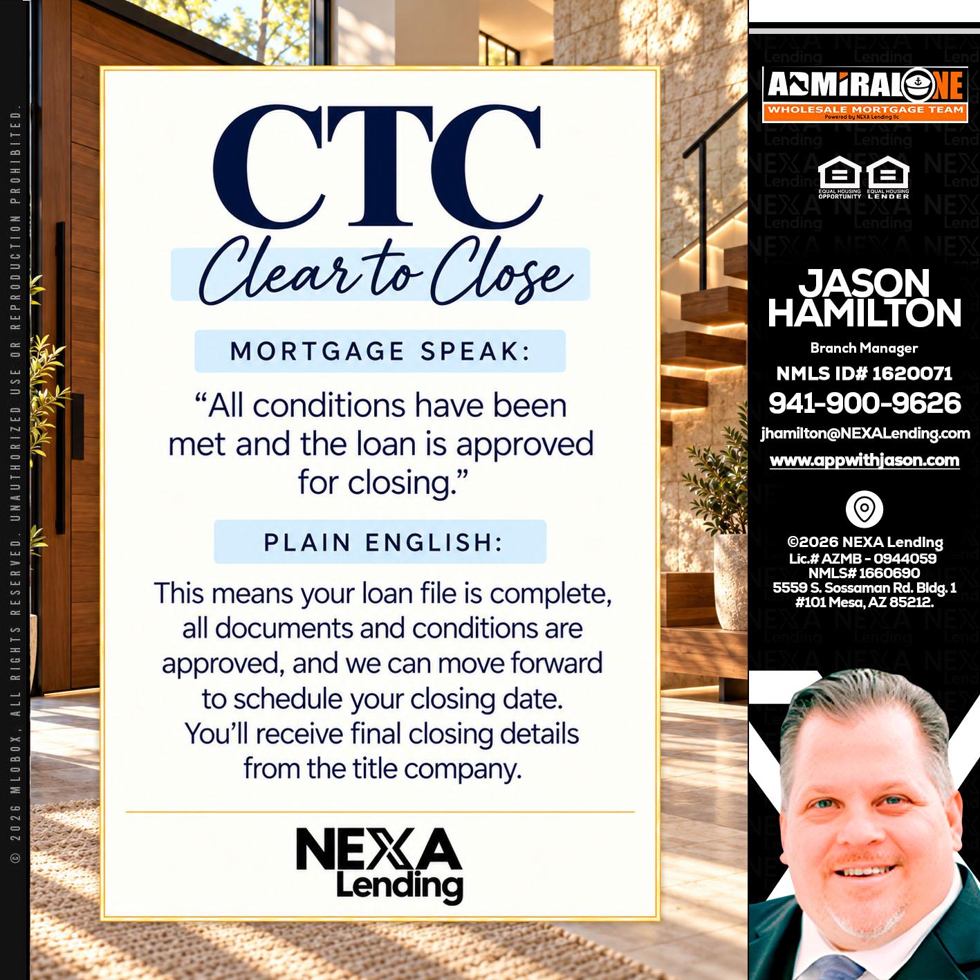 CLEAR TO CLOSE - Jason Hamilton -Branch Manager